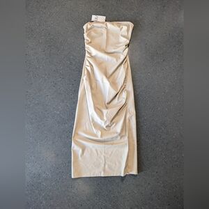 Zara Shiny White Leather Style Strapless Dress Size Medium NWT